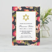 Pomegranaten en bloemen met Gold Passover Seder Kaart (Staand voorkant)