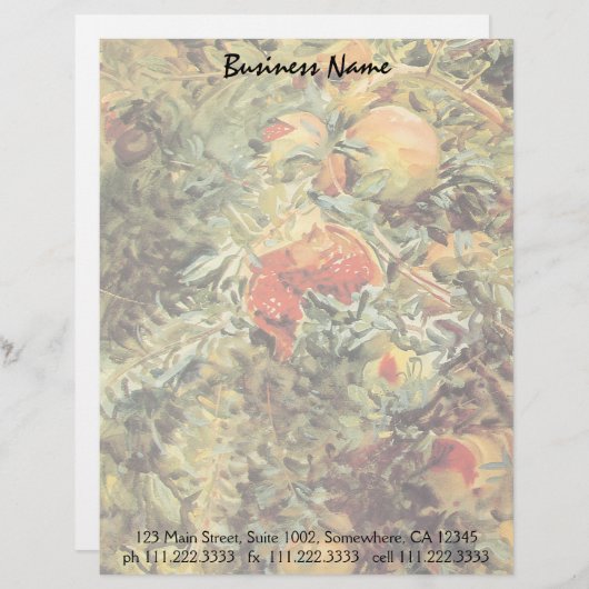 Pomegranaten II van John Singer Sargent Gepersonaliseerd Briefhoofd (Voorkant / Achterkant)