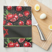 Pomegranaten op Black Jewish Rosh Hashanah Star Theedoek (Quarter Fold)