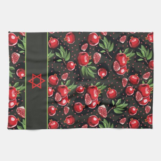 Pomegranaten op Black Jewish Rosh Hashanah Star Theedoek (Horizontaal)