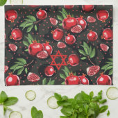 Pomegranaten op Black Jewish Rosh Hashanah Star Theedoek (Gevouwen)