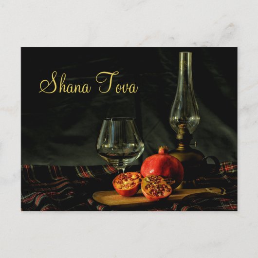 Pomegranaten, wijn en Rosh Hashanah Briefkaart (Voorkant)