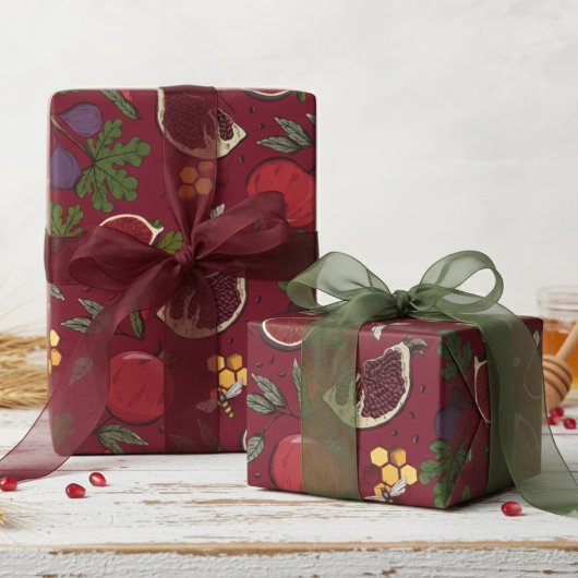 Pomegranates, Figs and Honey Bees Burgundy Cadeaupapier