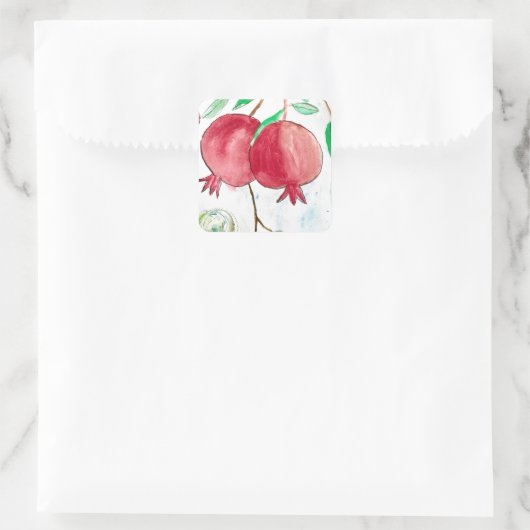 Pomegrante schilderkunst vierkante sticker (Tas)