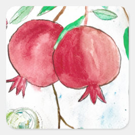 Pomegrante schilderkunst vierkante sticker