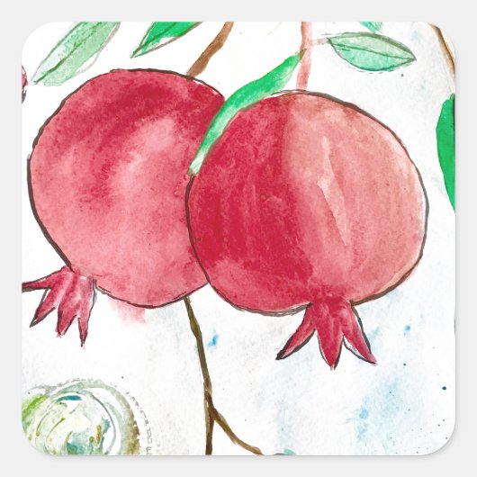 Pomegrante schilderkunst vierkante sticker (Voorkant)