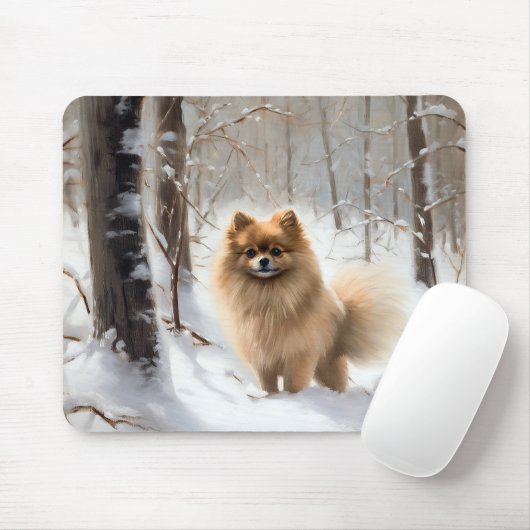 Pomeraanian Laat het Sneeuwen Kerstmis Muismat (Met muis)