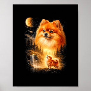 Pomeraans Huilend Naar De Maan Vintage Mystieke Do Poster