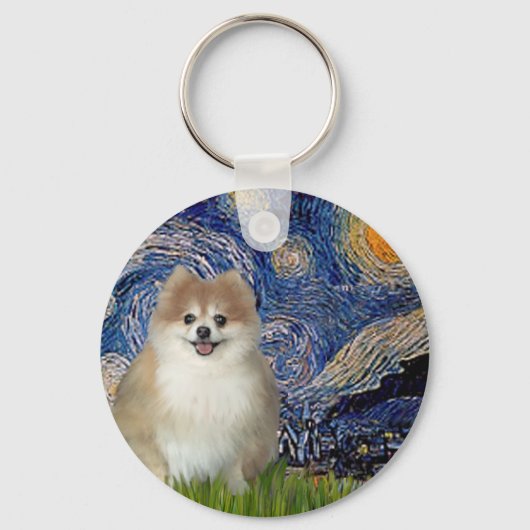 Pomeranian 1 - Sterrennacht Sleutelhanger (Voorkant)