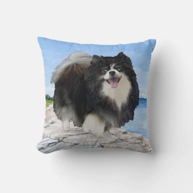Pomeranian aan de Zeekust Kussen (Voorkant)