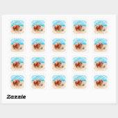 Pomeranian aan de zeekust vierkante sticker (Vel)