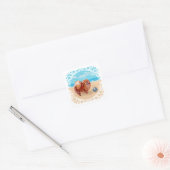 Pomeranian aan de zeekust vierkante sticker (Envelop)