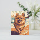 Pomeranian aan het strand briefkaart (Staand voorkant)