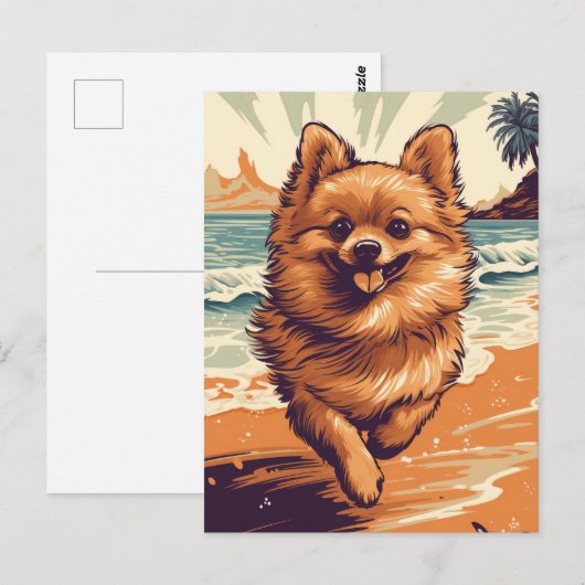 Pomeranian aan het strand briefkaart (Voorkant / Achterkant)