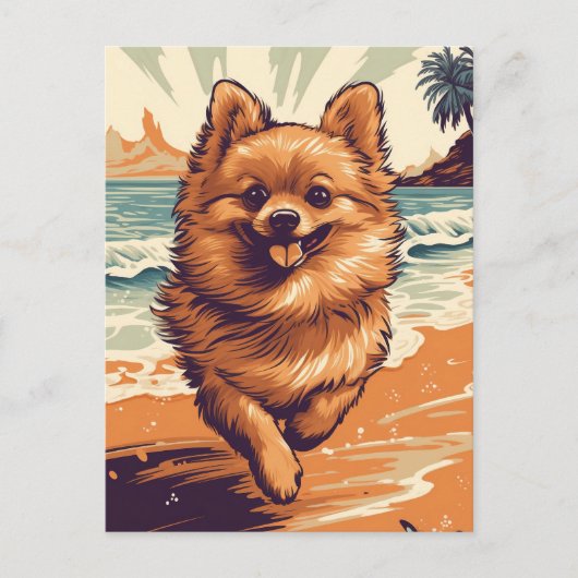 Pomeranian aan het strand briefkaart (Voorkant)
