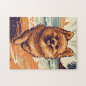 Pomeranian aan het strand legpuzzel (Horizontaal)
