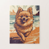 Pomeranian aan het strand legpuzzel (Verticaal)
