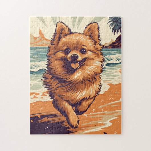 Pomeranian aan het strand legpuzzel (Verticaal)
