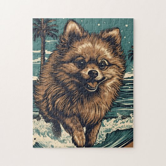 Pomeranian aan het strand legpuzzel (Verticaal)