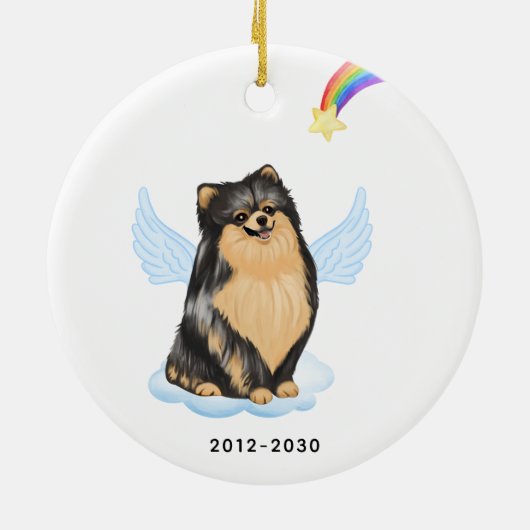 Pomeranian Angel Personalized Dog Pet Memorial Keramisch Ornament (Achterkant)