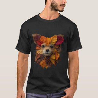 Pomeranian Autumn Leaves Artistic Animal Art Fall  T-shirt