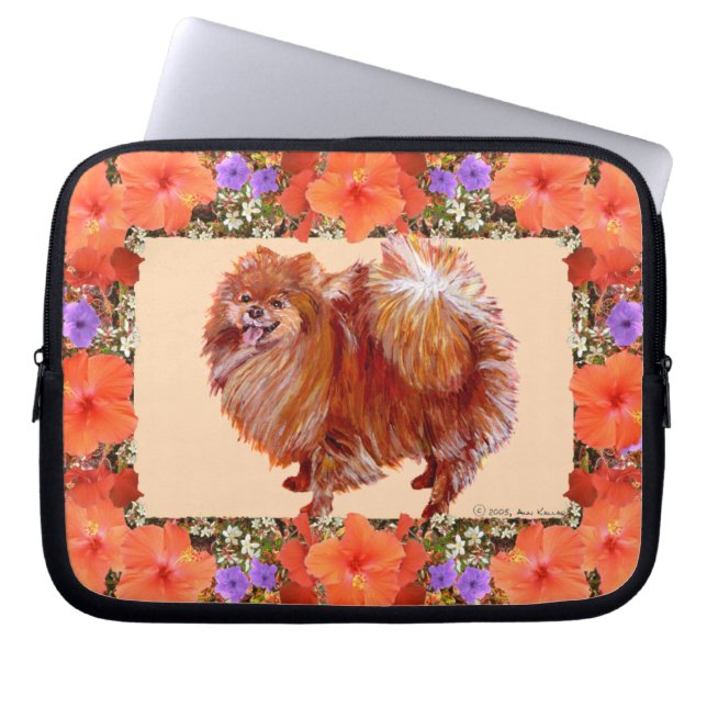 Pomeranian Bloem Laptop Sleeve (Voorkant)