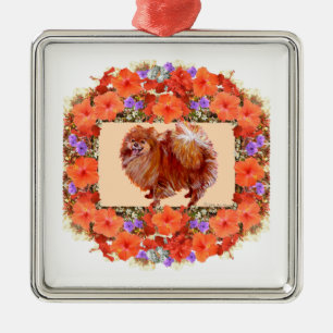 Pomeranian Bloem Metalen Ornament