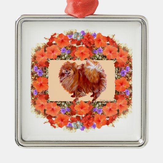 Pomeranian Bloem Metalen Ornament (Voorkant)