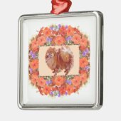Pomeranian Bloem Metalen Ornament (Links)