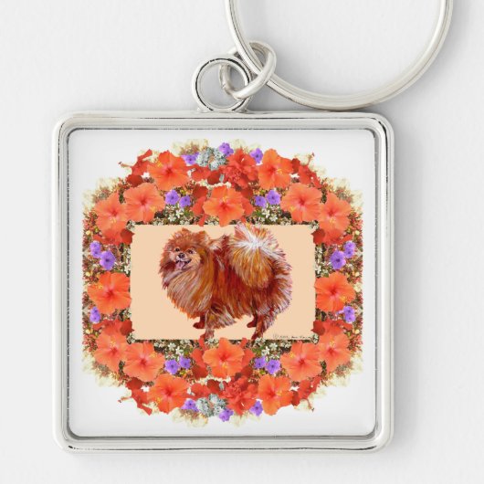 Pomeranian Bloem Sleutelhanger (Voorkant)