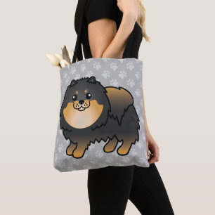 Pomeranian Cartoonhond in zwart en lichtbruine kle Tote Bag