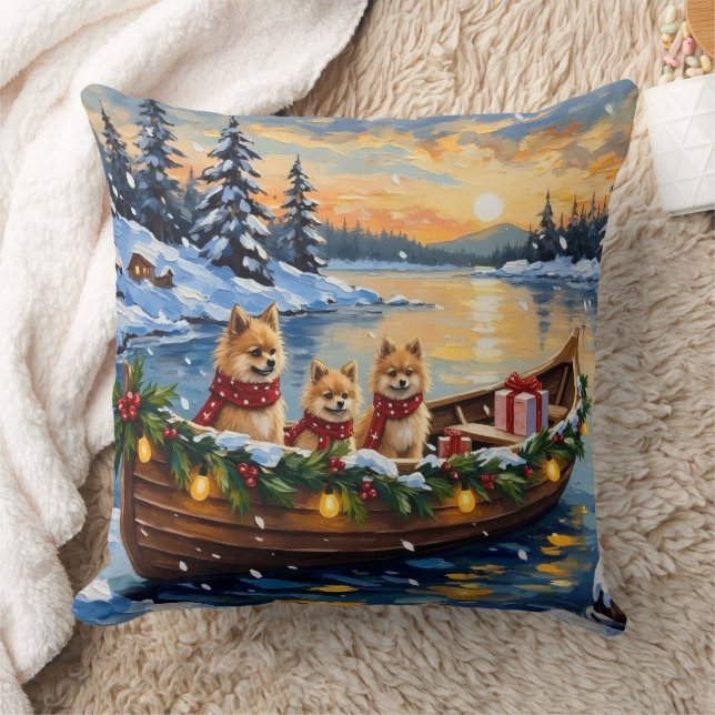 Pomeranian Christmas Boat Holiday Kussen (Deken)