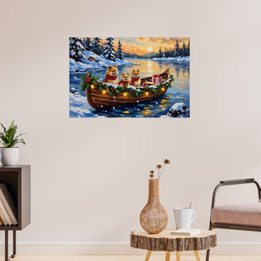 Pomeranian Christmas Boat Holiday Poster (Woonkamer 3)