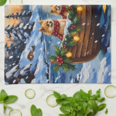 Pomeranian Christmas Boat Holiday Theedoek (Gevouwen)