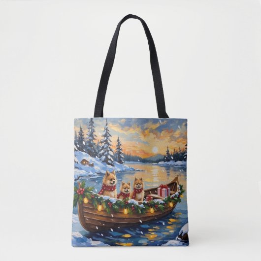 Pomeranian Christmas Boat Holiday Tote Bag (Voorkant)