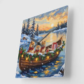 Pomeranian Christmas Boat Holiday Vierkante Klok (Hoek)