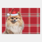Pomeranian Christmas Dog Red White Plaid Inpakpapier Vel (Voorkant 3)