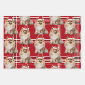 Pomeranian Christmas Dog Red White Plaid Inpakpapier Vel (Voorkant 2)