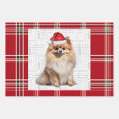 Pomeranian Christmas Dog Red White Plaid Inpakpapier Vel (Voorkant)