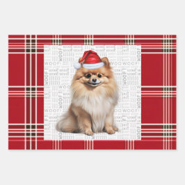 Pomeranian Christmas Dog Red White Plaid Inpakpapier Vel