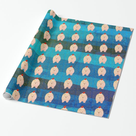 Pomeranian Christmas Happy Holidays Cadeaupapier (Uitgerold)