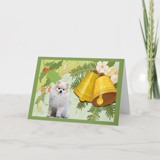 Pomeranian Christmas Kaart Bells (Voorkant)