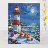 Pomeranian Christmas Lighthouse Holiday Kaart (Gele Bloem)