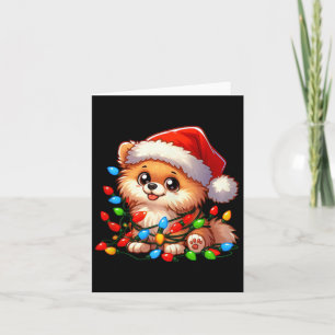 Pomeranian Christmas Lights Dog Funny Xmas Kaart
