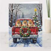 Pomeranian Christmas Red Truck Holiday Gift Kaart (Voorkant)