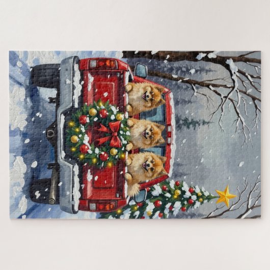 Pomeranian Christmas Red Truck Holiday Gift Legpuzzel (Horizontaal)