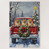 Pomeranian Christmas Red Truck Holiday Gift Legpuzzel (Verticaal)