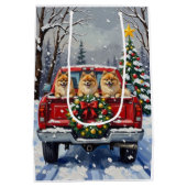Pomeranian Christmas Red Truck Holiday Gift Medium Cadeauzakje (Achterkant)