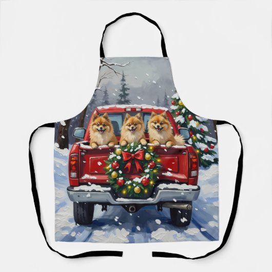Pomeranian Christmas Red Truck Holiday Gift Schort (Voorkant)