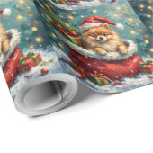 Pomeranian Christmas Santa Bag Adventure Cadeaupapier (Rol Hoek)